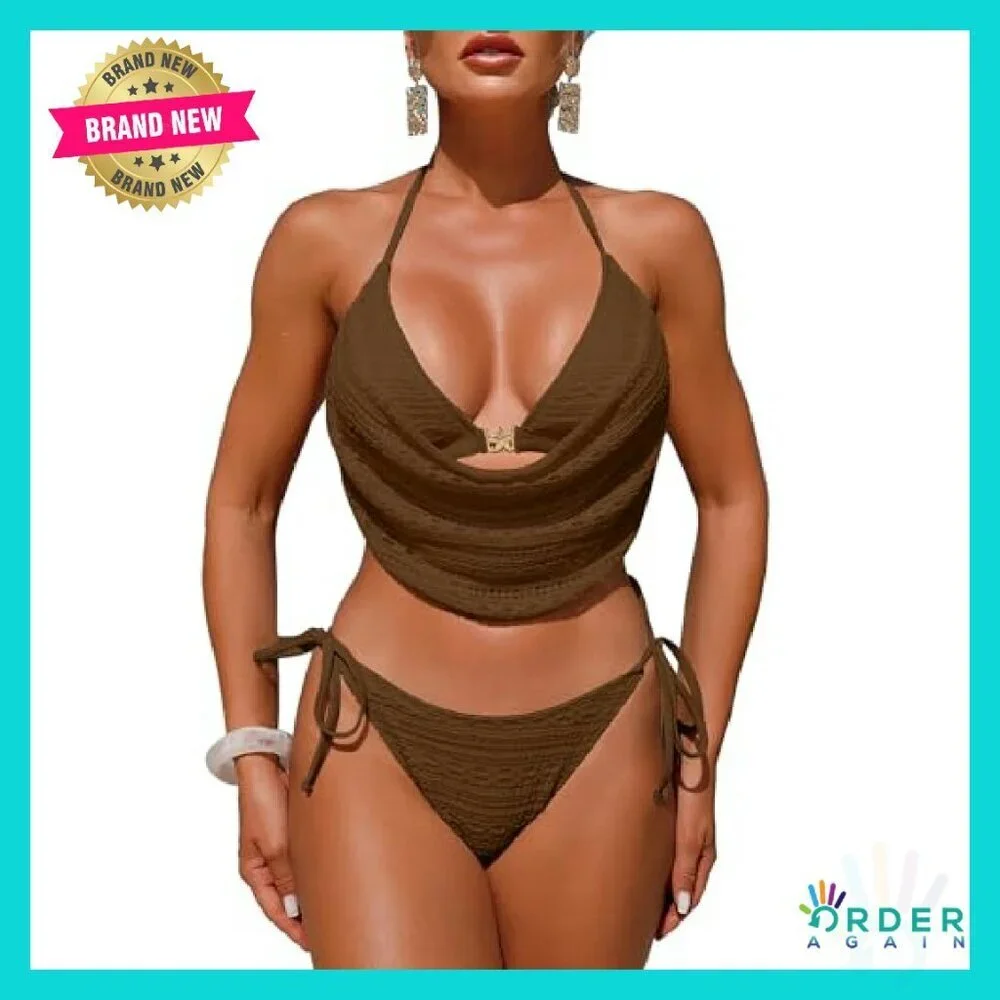Mesh Halter Bikini Set Deep V Neck Sexy Y2K Chic Beach Vacation Swimsuit